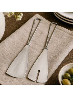 Stainless Salad Servers Set Pier 1 VTG Modern Utensils Minimalist Kitchen Tools